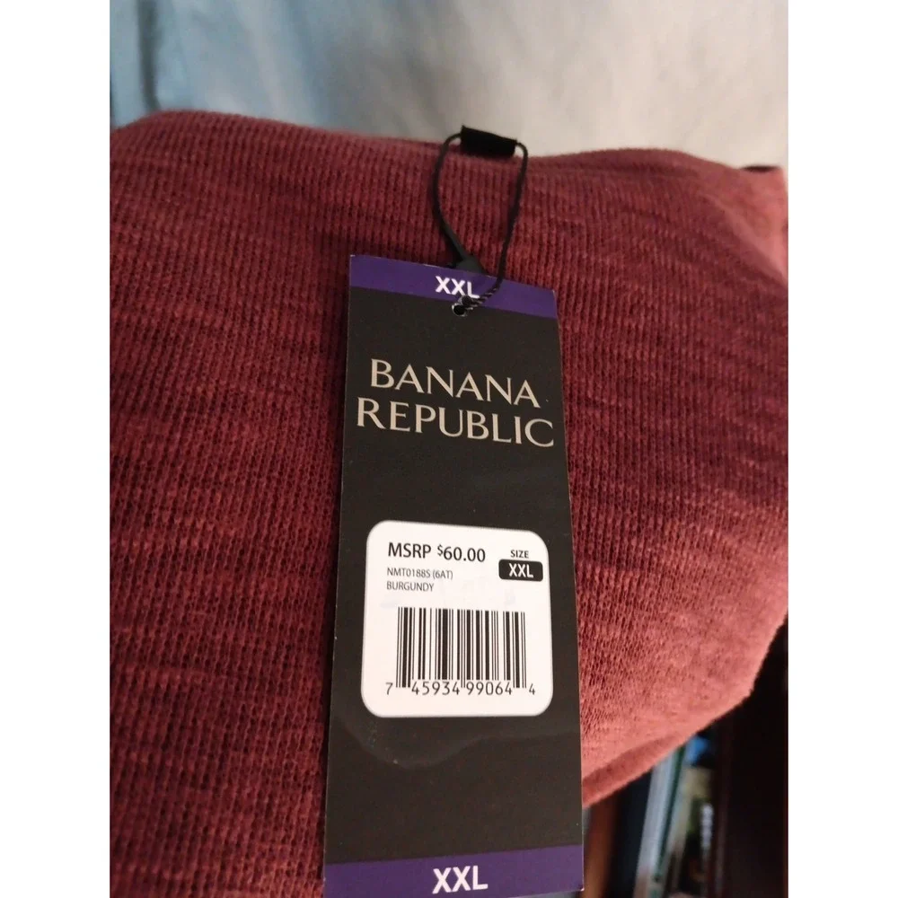 NEW MENS XXL BANANA REPUBLIC LONG SLEEVE DOUBLE KNIT CREW NECK SHIRT Burgandy